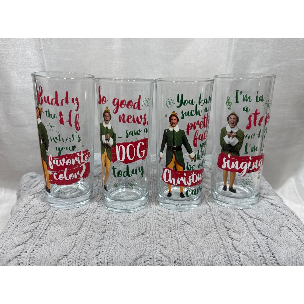 Elf Movie Buddy the Elf Quote Glass Tumbler Set of 4 Christmas Holiday Barware